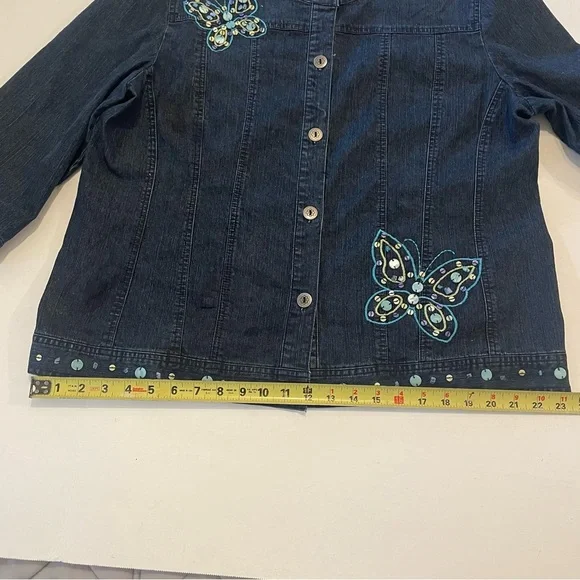 Alfred Dunner dark Denim Jacket with Butterfly Accents. Size 16. Pre-owned. - Picture 9 of 12